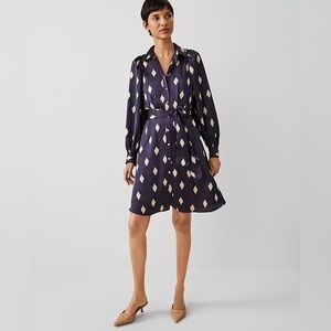 Ann Taylor Geo Belted Navy Dress 8P